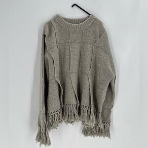 Cos Fringed Paneled Quilted Wool Jumper Sweater In Light Grey Melange